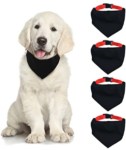 HACRAHO Tom hundbandana, 4 st svarta husdjurs-bandana-halsband med snabbfrigörande spänne, justerbar sublimering hundbandana med avtagbart rött halsband för små medelstora hundar och katter, svart M