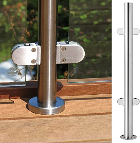 Glass Banister Round Standoff Clamp, Stainless Steel Black Stair Balustrade Post for 3/8-1/2 Glass Panels, Terrace Decking Hotel Guardrail System(Sapphire,135cm/53.5cm)