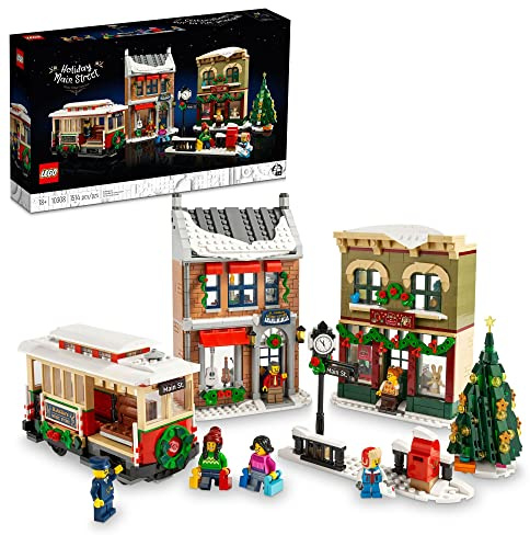 LEGO Holiday Main Street Bauset 10308, für Erwachsene und Familie, Weihnachtsdorf Bauset, Urlaubsausstellungs-Set mit Geschäften, Straßenbahn und 6 Minifiguren, Weihnachtsdeko zum Zusammenbauen