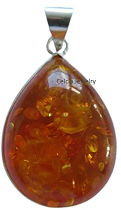 Ciondolo in argento sterling puro 925 per donna uomo, autentica ambra baltica cabochon pietra preziosa pera ciondolo artigianale unico per lei lui