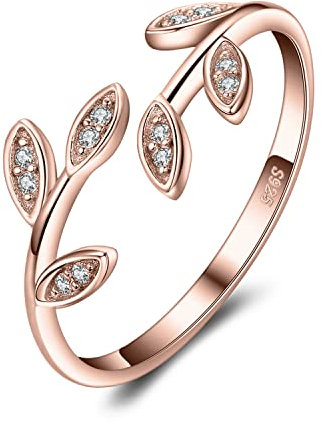 JewelryPalace Olivenblatt Verstellbar Promise Stapelring Eheringe Ring Silber 925 Damen, Zirkonia Silberringe Trauringe Damenring Öffnen Damen Ringe Set, Damen Schmuck Rosegold