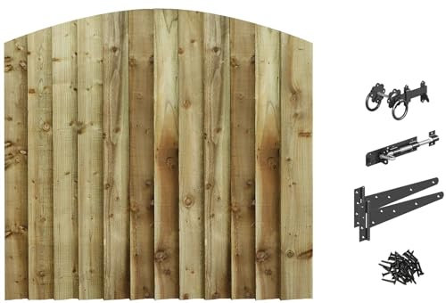 Bespoke Custom Made To Measure UPTO HEIGHT: 4ft (120cm High) Feather Edge Fully Framed Arch Top Pathway Garden Pedestrian Gate [Width Between 105CM to 120CM With Ring Latch Hinge Pack