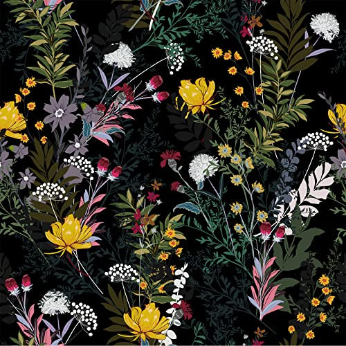 VEELIKE Tapete Blumen Schwarz Tropische Blätter Fototapete Schlafzimmer Schrankpapier Vintage Möbelfolie Muster Klebefolie Möbel Wanddeko Wandtapete Selbstklebend Tapeten Dschungel 44.5cm x 300cm