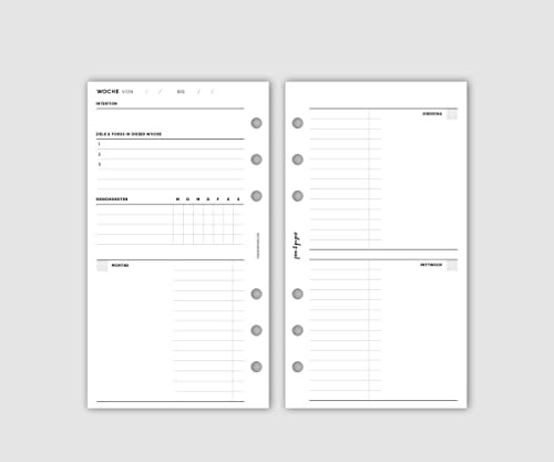 pen & pages® Kalender undatiert - Personal - 6 Löcher - A6 Organizer, Kalendereinlagen, Wochenkalender, Terminkalender, 9,5 x 17,1 cm (2T1S)