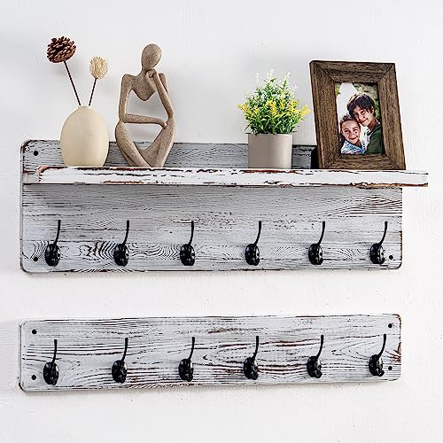 Axeman 29.5'' Wide Coat Rack Wall Mount with Shelf, Hallway Shelf with 12 Coat Hooks, Coat Hangers for Wall, Peg Rack, Mail and Key Holder, Entryway Decor, Housewarming Gift, White Wash
