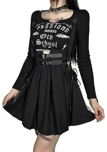 Goth Suspender Skirt Overall Pleated A Line Mini Skirt Gothic Cute Emo Grunge Harajuku Fashion Aesthetic Teens Girl