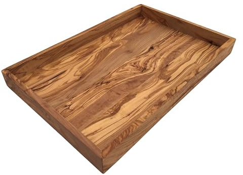 Tablett „My Home“ aus Olivenholz – Rechteckiges Serviertablett 42 x 27 x 4 cm, Dekorative Ablage Platte aus hochwertigem Holz