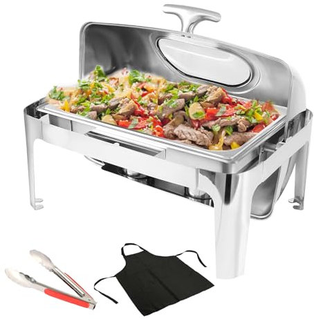 IMACONE Juego de platos de cocina con ventana visible, fogones de acero inoxidable de 8 cuartos y calentador de buffet para catering, con bandeja de alimentos y agua de tamaño completo, marco