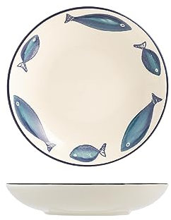H&H Mediterraneo Set 6 Piatti Fondi, Ceramica, 20cm, Mare, Estate, Pesci