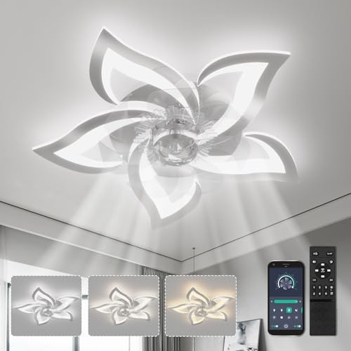 YUNLONG Ventilador Techo con Luz y Mando a Distancia Silencioso Cromo Lampara Ventilador Techo Dormitorio Motor DC Reversible Memoria Regulable Plafon Led Ventilador con 6 Velocidades Verano Invierno