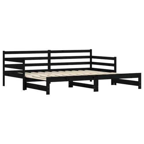 vidaXL Tagesbett, Ausziehbar Schlafsofa mit Stauraum, Bettsofa Gästebett für Schlafzimmer Wohnzimmer, Sofa Bett Ausziehbett, Schwarz 90x200 cm Massivholz Kiefer