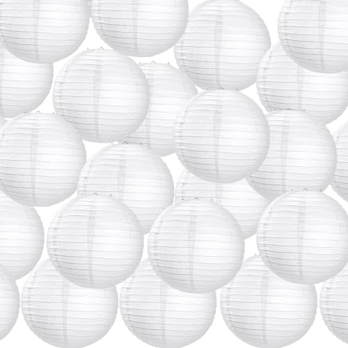 Treela 30 Pack White Chinese Japanese Paper Lanterns Decorative Hanging Ball Round Paper Lantern Lamps for Wedding Birthday Party Home Decorations(12 Inch)