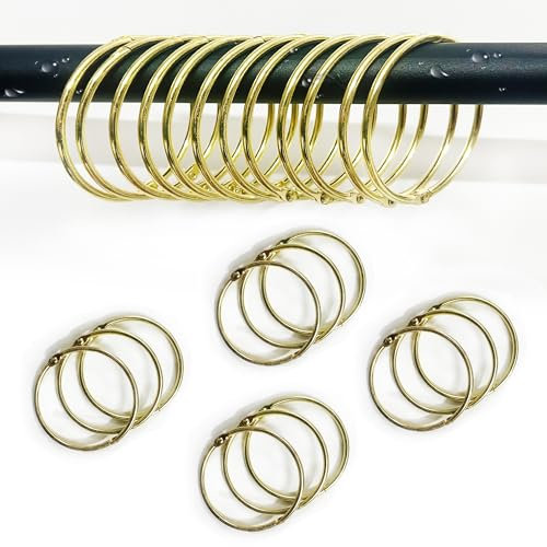 12 Pack Metal Round Shower Ring Hooks, Golden O Rings Rustproof Shower Curtain Hooks,Shower Curtain Rings for Bathroom, Metal Bath Curtain Rings, for Bathroom, Changing Room, Windows, Home Hotel.50mm