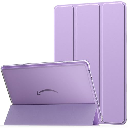 MoKo Hülle für Amazon Fire HD 10 Tablet (13. Gen, 2023 Modell) 10.1, PU Leder Dreifach Schutzhülle für Fire Tablet 10 2023 transparent gefrostet Rückseite, Auto Schlaf/Aufwach, Taro Violett