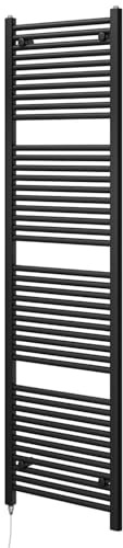 Newark Matt Black Electric Heated Towel Rail Wall Mounted Slim Ladder Design Bathroom Radiator - 1800mm x 500mm