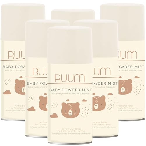RUUM Lufterfrischer Nachfüller Baby Powder Mist 250ml (6er Pack) | Raumduft-Spray-Nachfüller, kompatibel mit Freshmatic Max, sanft-pudriger Duft