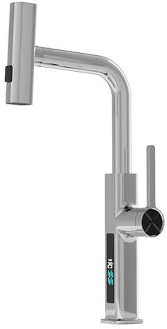 Rubinetto Cucina con Doccetta Estraibile, Miscelatore Cucina Estraibile Girevole Ottone Acqua Fredda e Calda Multifunzionale Rubinetteria Cucina Estraibile-Cromo