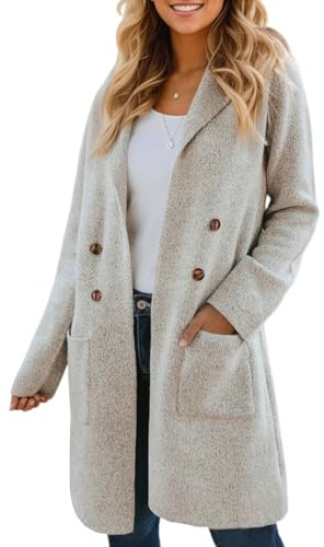CiCiBird Women Fall Long Cardigan Sweater Open Front Coatigan Apricot S