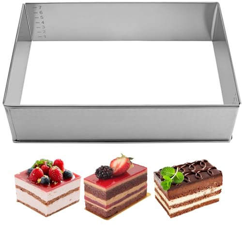Pasdrucn 8cm Adjustable Cake Tin, Rectangular Baking Frame, Stainless Steel Cake Mold, Cake Ring Mould with Scaling,Square Baking Cake Tin, Adjustable Cake Mould Stainless Steel Cake Pan