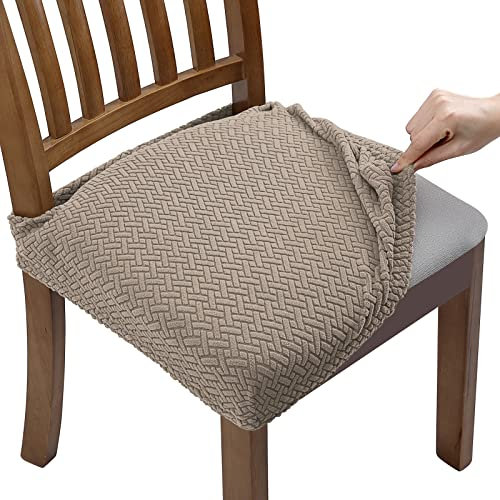 Fuloon Stretch Stuhlbezug Sitzfläche, Jacquard Stuhl Sitzbezüge für Esszimmer, Abnehmbare Waschbar Hussen für Stühle Stuhl Sitz Protector Slipcover,4er Set