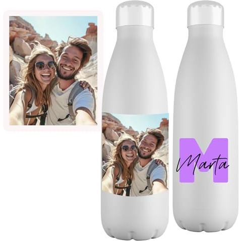Mookase Botella de Acero Inoxidable Personalizada con Foto y Nombre - 700ml, Ligera y Resistente con Tapón Hermético a Rosca - Diseño Exclusivo para Deporte, Senderismo y Uso Diario
