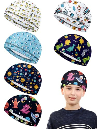 Geyoga 6 Pcs Skull Caps for Kid Youth Skull Cap for Under Helmet Football Sport Wicking Cap Running Hat(Funny Style) Colorful