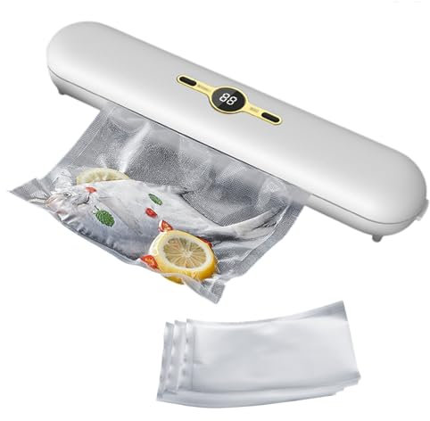 YSFHYAN Fully Automatic Suction Stop Food Storage Vacuum Sealer,One Key Automatic Vacuum Sealing Machine,60 Kpa Powerful Suction,for Preserving Fruits And Vegetables(Including 10 Bags)(Color:White)
