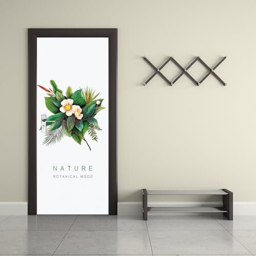 Türtapete Selbstklebend Grünes Blatt Blume Tür Türtapete Selbstklebend Türposter,Fototapete Selbstklebend 3D Pvc Türaufkleber Diy Türbild,Türfolie Poster Tapete B85 x H205cm