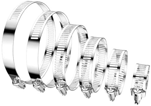 HSTWODE 20/6 Pieces Hose Clamps 14-800 mm Calibre Adjustable Stainless Steel Hose Clips Pipe Clamps (6, 50-200 mm Diameter)