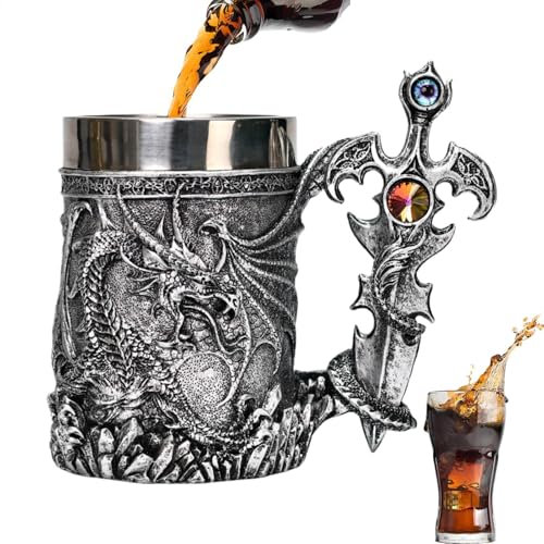 shjxi Medieval Dragon Mug, 600ml Travel Mug with Medieval Dragon Pattern, Large Capacity Beer Mugs & Steins, Vintage Traveling Coffee Cups for Mother, Father, Friends, Unique Dragon-Themed Mug