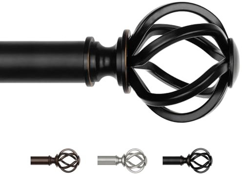 USFOOK Barra Cortina Negra 80 a 148 cm, 22 mm de Diámetro Barra de Cortinas Extensibles, Barra para Cortinas Juego Ajustable con Remates Florales para Dormitorio y Salon