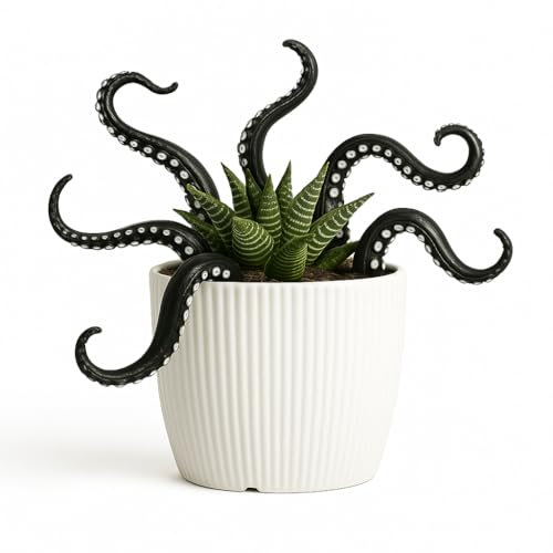 7PCS Octopus Tentacle Plant Stakes for Pots – Detailed Resin Garden Decor for Indoor Outdoor Plants – Black Tentacle Stakes for Succulents, Halloween Decorations, Aquarium & Sea Theme Decor