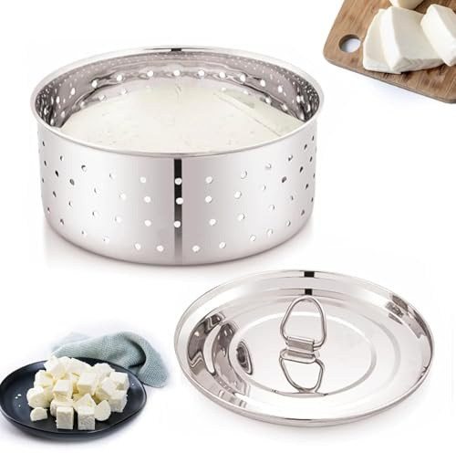 Yuktha Stainless Steel Round Paneer Mould | Paneer Strainer 500ml | Paneer Press Mould Maker (Round, Pack of 1, Silver)