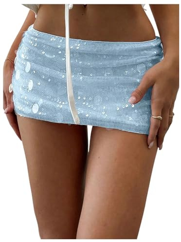 Floerns Women's Sequin Low Waist Mini Skorts Music Festival Night Out Skirt Shorts Light Blue X-Small