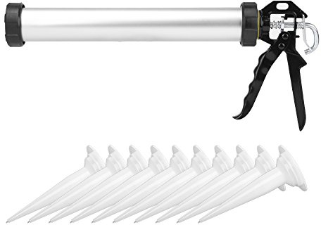 Risegun Pistolet à calfeutrer en aluminium 600 ml – Pistolet à mastic ergonomique en silicone avec 10 buses pour calfeutrage, colle à verre