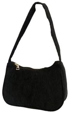 TXLEAPEY Borsa a Tracolla retrò da Donna, a Mezzaluna, Piccola Borsa a Mano con Cerniera in Velluto a Coste(Black)