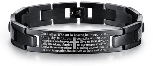 Fachoice Pulsera con cita de la Biblia Cruz para Hombres Cadena de Eslabones, Pulsera Versículo de la Biblia Vintage Cita Católica Versículo Cruz Joyería para Hombres