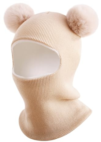 AYPOW Baby barn vintermössa balaclava för 0,5–6 år, multifunktionell termisk vindtät stickad mössa, sjalhatt för flickor pojkar småbarn, slip-mössa huva, mössa för utomhusaktiviteter, Tjock beige, one