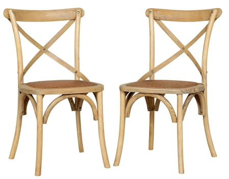 Biscottini Set 2 Sedie cucina legno 86x42x46 cm | Sedia cucina legno Made in Italy | Sedie vintage per sala da pranzo | Sedie legno cucina e giardino Cross (Rovere)