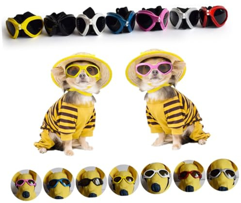 MUELODSIC Hunde Sonnenbrille und Katzenbrille aus Ac Material mit Verstellbarem Riemen und Dreiecksrahmen zum Schutz vor Staub und UV Strahlen im Freien