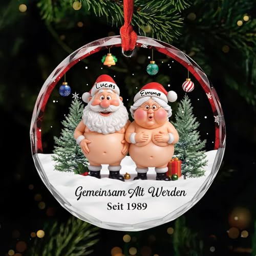Geschenke Mall Personalisiertes Ornamente - Gemeinsam Alt Werden Seit Weihnachtsmann & Frau - Personalisierter Baumschmuck, Glas Weihnachtsschmuck Paar, Deko Weihnachtsbaum (Modell #13)