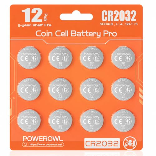 POWEROWL 12 Piles CR2032 Lithium 3V pour Clés de Voiture et Montres Jaune