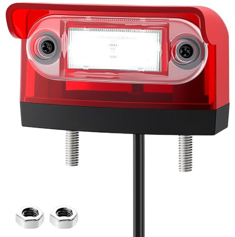 AUTOUTLET Luce Posteriore Targa LED Singola, Conforme E-Mark E9, Impermeabile IP67 12-24V, Illuminazione Bianca Fredda 6000K,Kit Luce Targa Universale per Camion/Auto/Roulotte, Colore Rosso