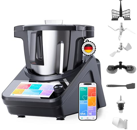 Lifenaxx Master Chef Smart köksmaskin LX-050 – 3 l skål i rostfritt stål, Wi-Fi & appstyrning, 7″ pekskärm, 15 automatiska program – sous-vide, ångkokning, knådning, vägning, fermentering m.m.