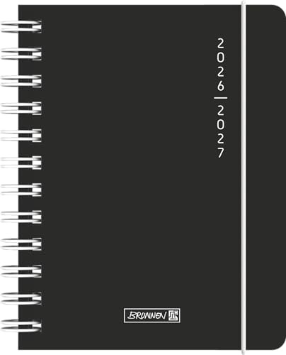 Schülerkalender 2026/2027 Plain Black | A6, Kunststoff: 1 Seite = 1 Tag, Sa. und So. auf einer Seite ; Kalendarium: August 2026 bis Juli 2027