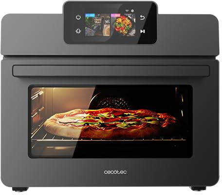 Cecotec Horno de Convección de Sobremesa Bake&Fry 3000 Touch Steel Connected TFT. 1800W, 26L, Pantalla TFT Táctil, 9 Programas, WiFi, 60-230°C, Cocina Saludable sin Aceite