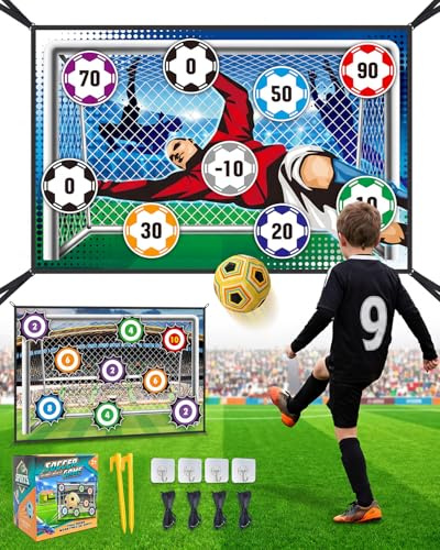 Kids Soccer Target Game Set, Indoor Outdoor Football Accuracy Exercise Toy with Foldable Goal, 2 Interchangeable Target Cloths & 1 Soccer Ball, Backyard Party Games, Gifts for Boys Girls 3 4 5 6 7 8+