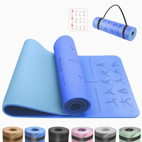 OUTDOUSE Yoga Mats for Women With Alignment Lines,TPE Mat | TPE Mat With Alignment Lines,Non-Slip,For Sports Exercise Gymnastics,Pilates,Home, Travel, Men,With Storage Straps