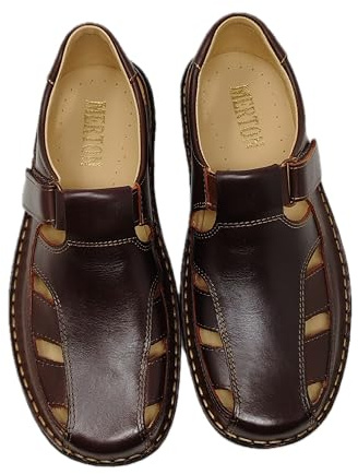 Zapatos Hombre Cómodos de Piel con Velcro Transpirables Tipo Sandalia Cerrada Suela Antideslizante Ancho Especial Hecho en España (Marrón, Sistema tallas calzado EU, Adulto, Números, mediano, 43)