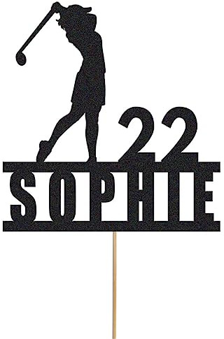 Custom Golf Cake Topper Personalised Lady Golfer Decoration Golfing Theme Any Name & Age | Personalised Cake Topper with Custom Name & Age | Birthday Party Decoration | Black